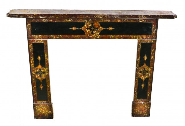 all original and completely intact 19th century american eastlake style marbleized slate interior residential fireplace mantle with richly colored polychromatic finish