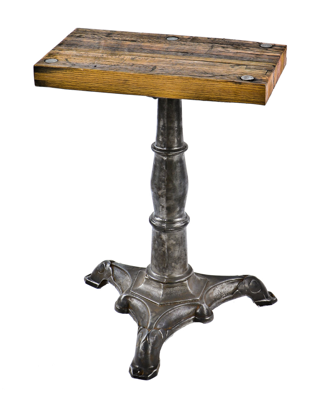 original late 19th century antique american industrial brushed cast iron three-legged saloon pub table stationary base with fanciful feet