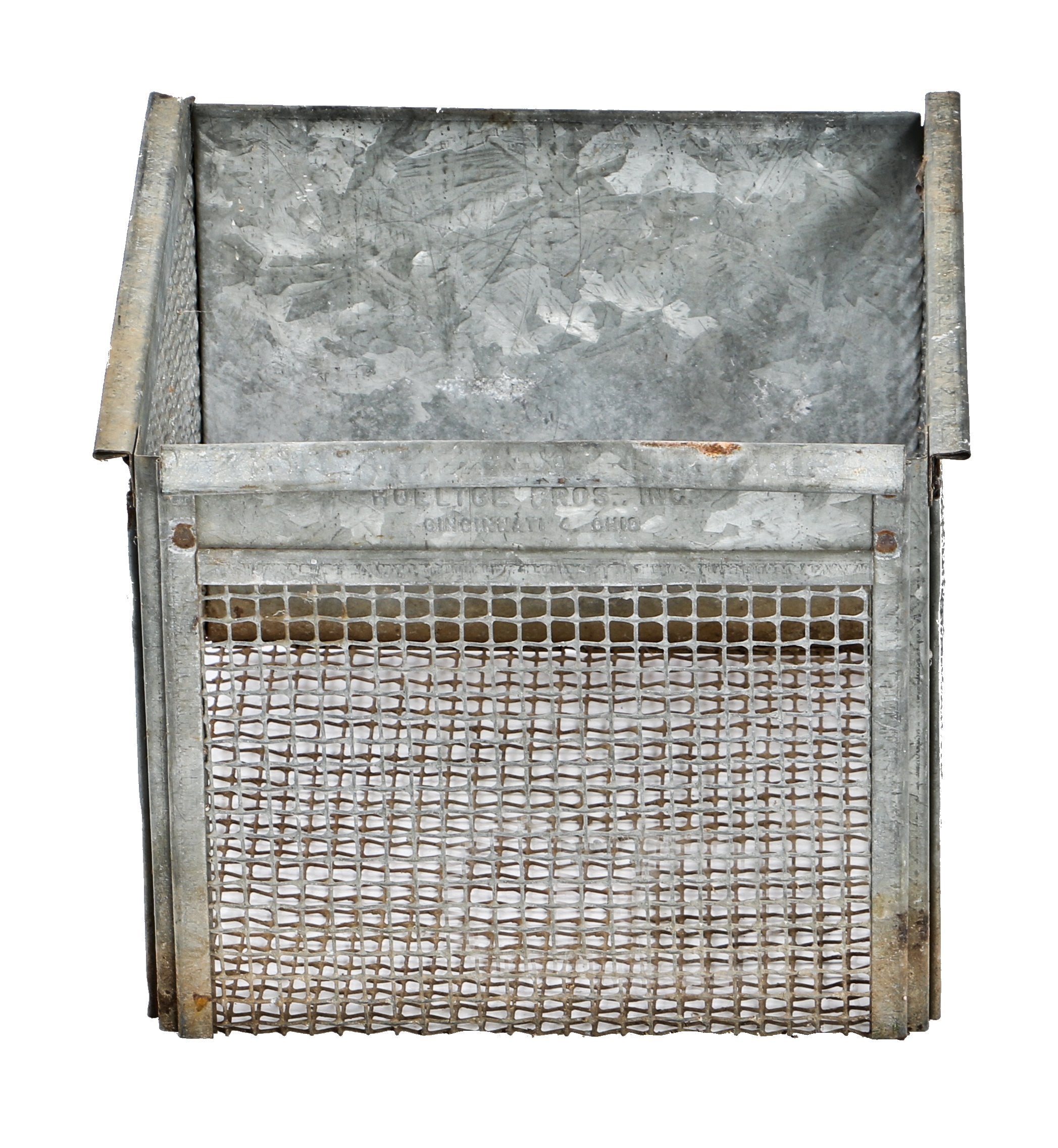 one of four matching late 1930's antique american industrial hospital research laboratory galvanized steel animal wire cage