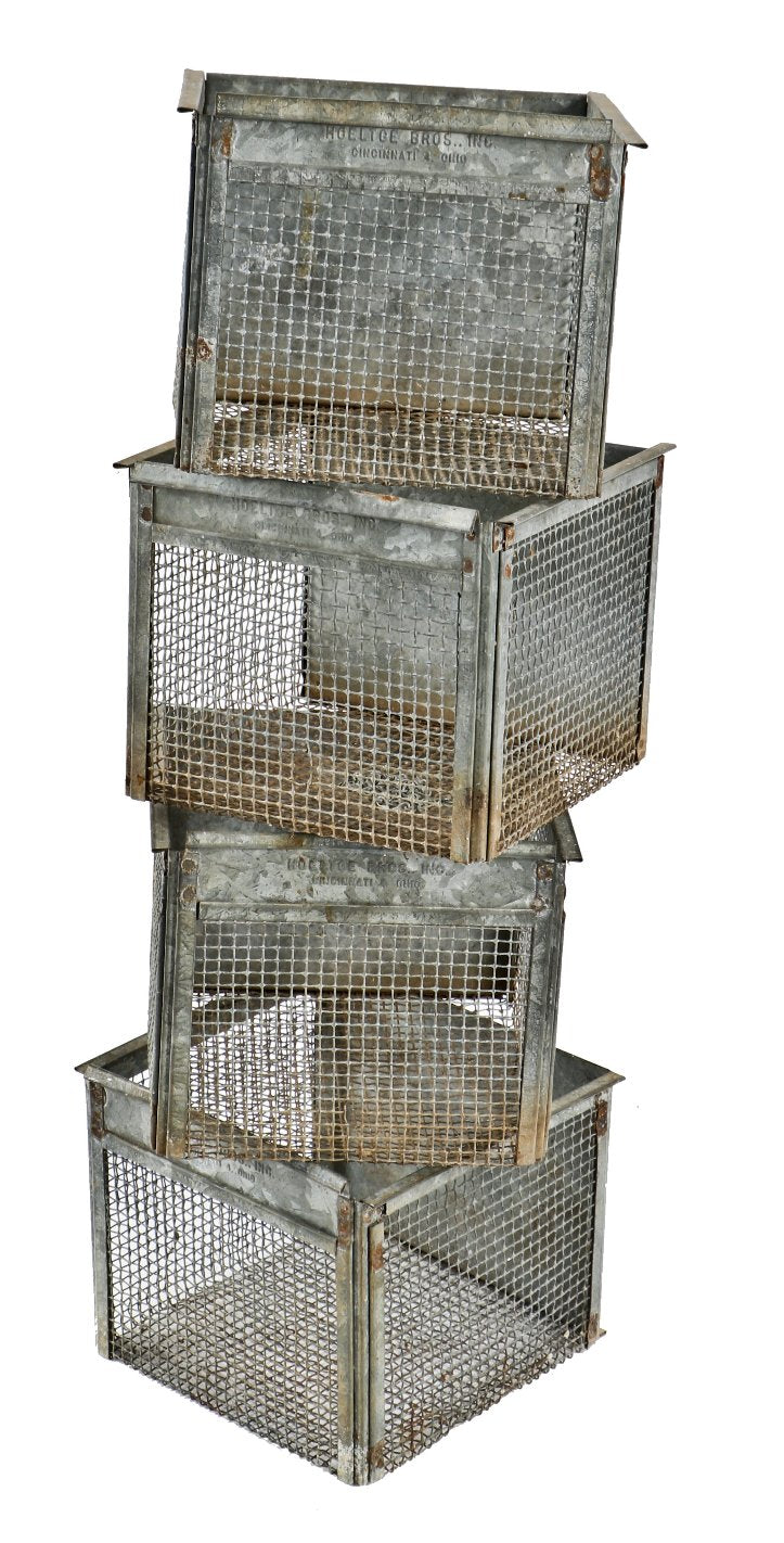 single reinforced antique american late 1930's medical research laboratory galvanized animal cage with a combination of mesh and sheet steel sides