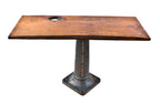 original c. 1930's american depression era single industrial cast iron pedestal style machine base with a brushed metal finish
