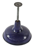 single early 20th century antique american cobalt blue porcelain enameled cold-rolled steel "maxolite" pendant light or reflector with post and flange