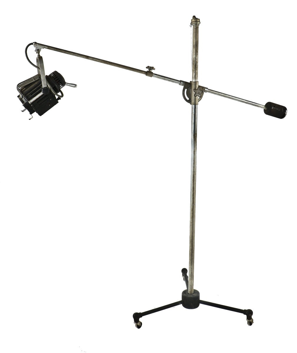 fully functional massive hollywood studio fully adjustable mole-richardson mobile studio set lamp or "spot" with tripod base and bassick casters