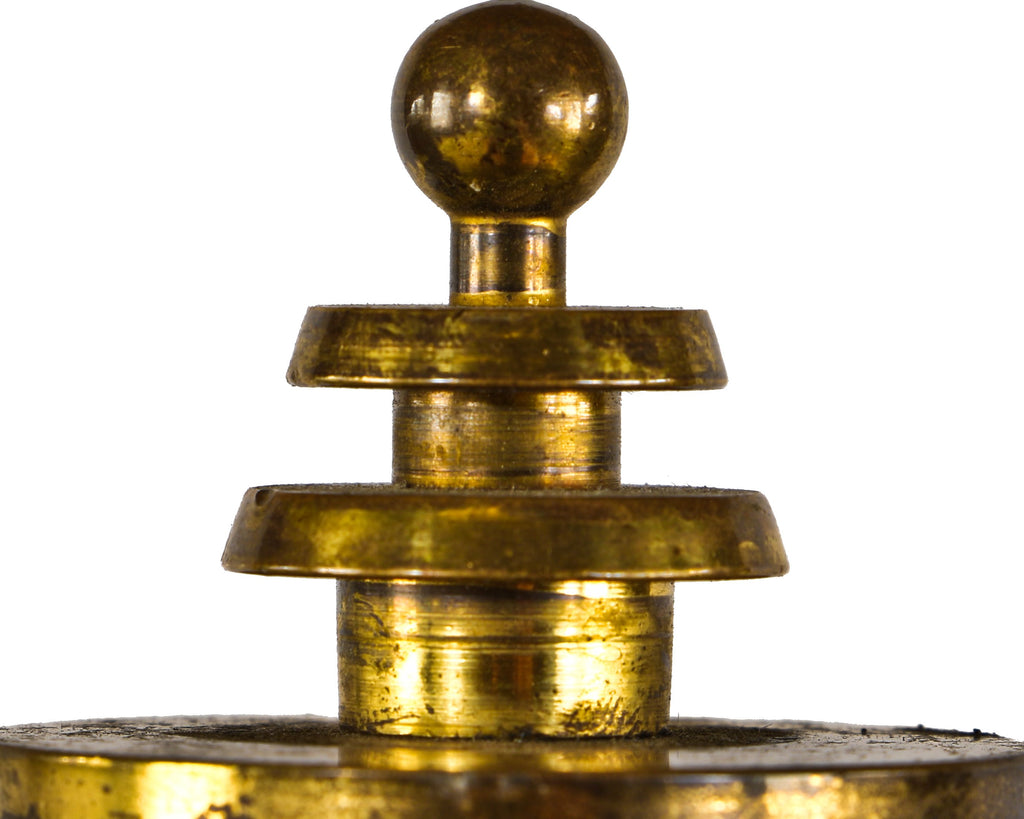 original and nicely age c. 1930's american antique art deco machine age faries "guardsman" cast brass table lamp finial with ball and multiple "speed" rings
