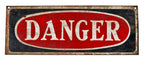 unusual early 1930's american depression era single-sided heavy gauge stamped steel oversized universal  "danger" signal sign designed by william stonehouse