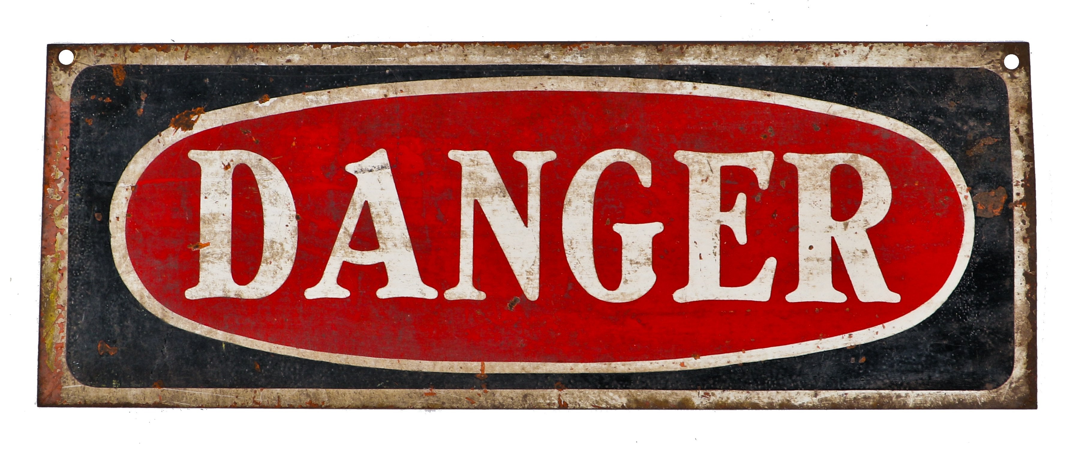 unusual early 1930's american depression era single-sided heavy gauge stamped steel oversized universal  "danger" signal sign designed by william stonehouse