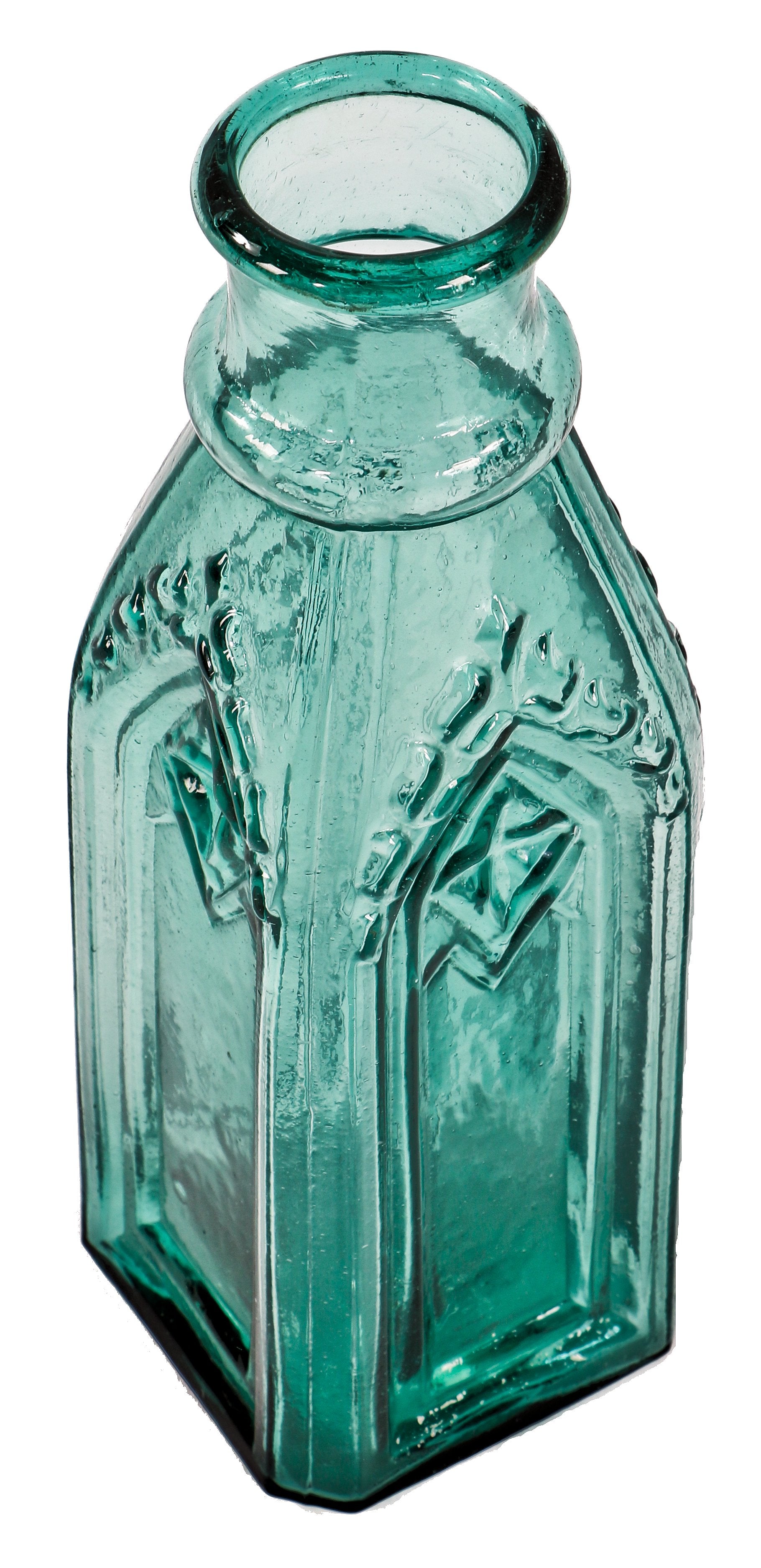 exceptional rare mid-nineteenth century oversized open-pontiled blue green glass willington cathedral pickle jar discovered in a new orleans privy pit