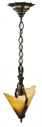 one of three highly desirable c. 1930's american art deco style "soleure" pattern interior residential wall sconce with original bronze-plated shade fitter