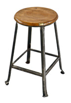 early 1940's antique american industrial four-legged riveted joint "war department" munitions plant machinist stool with original riveted brass identification tag