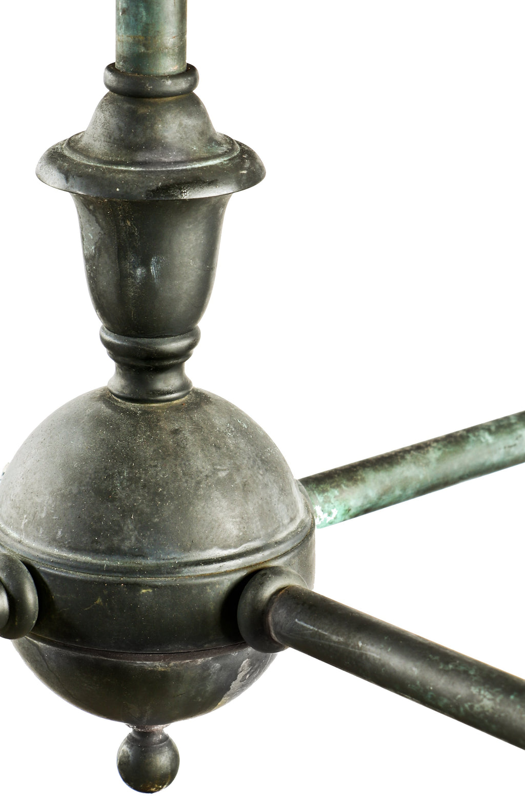 rare and highly sought after nicely aged oversized c. 1905-1910 interior chicago dry goods store 4-arm tubular brass ceiling fixture with original canopy and mica sockets
