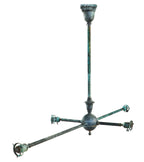 rare and highly sought after nicely aged oversized c. 1905-1910 interior chicago dry goods store 4-arm tubular brass ceiling fixture with original canopy and mica sockets