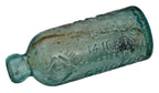 hard to find original antique circa mid-nineteenth century blue aqua hutchinson style blob top glass soda bottle manufactured for john a. lomax in chicago, il.