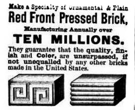 original 19th century antique american victorian era pressed red terra cotta ornamental freemont street house exterior face brick or block with "bullseye" design motif