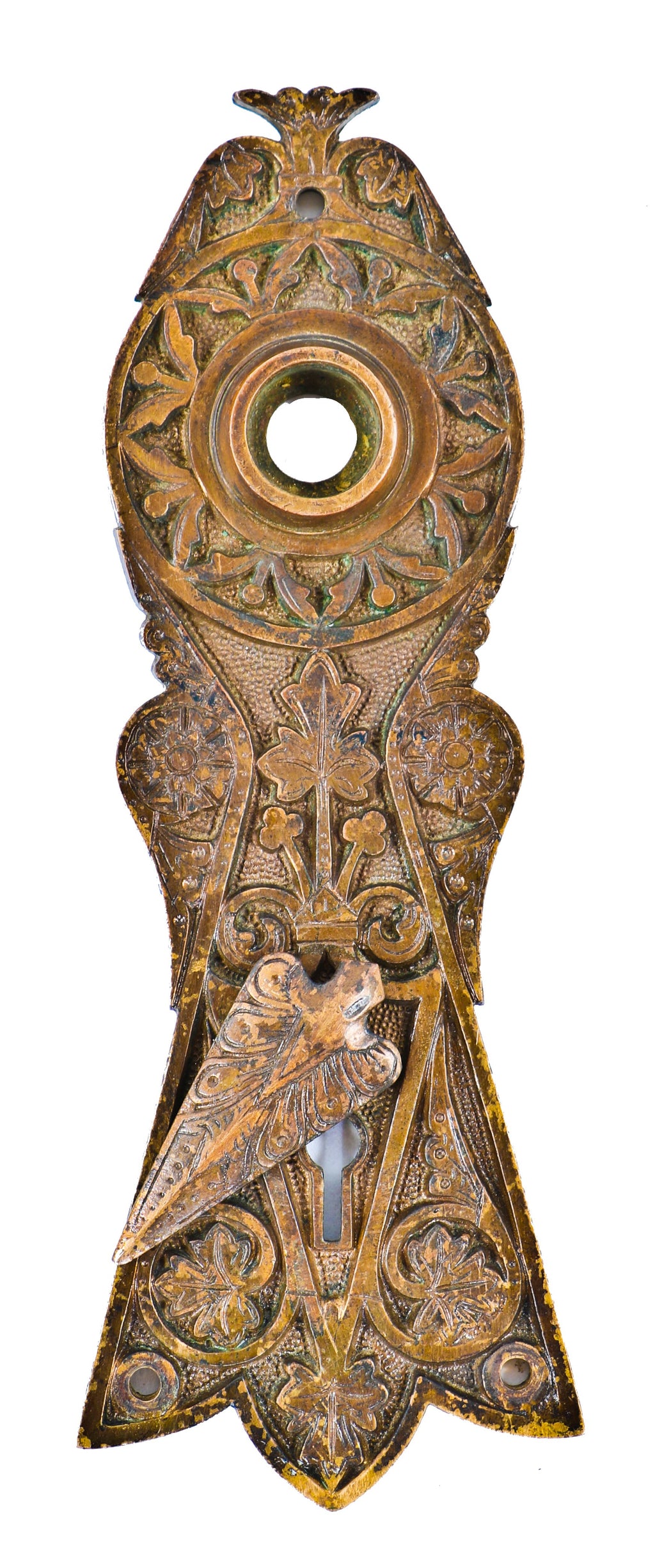 highly sought after original 19th century antique american metallic compression "real bronze" oversized residential or commercial building entrance door backplate