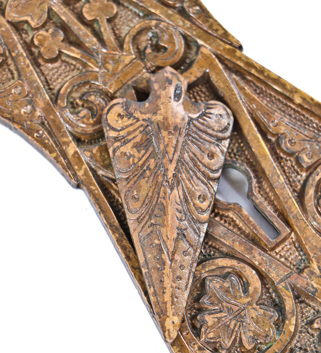 highly sought after original 19th century antique american metallic compression "real bronze" oversized residential or commercial building entrance door backplate