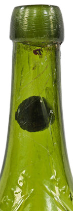 exceptional all original and intact hard to find mid 1870's-early 1880's medium olive green john lomax quart bottle discovered long ago in chicago's douglas park lagoon