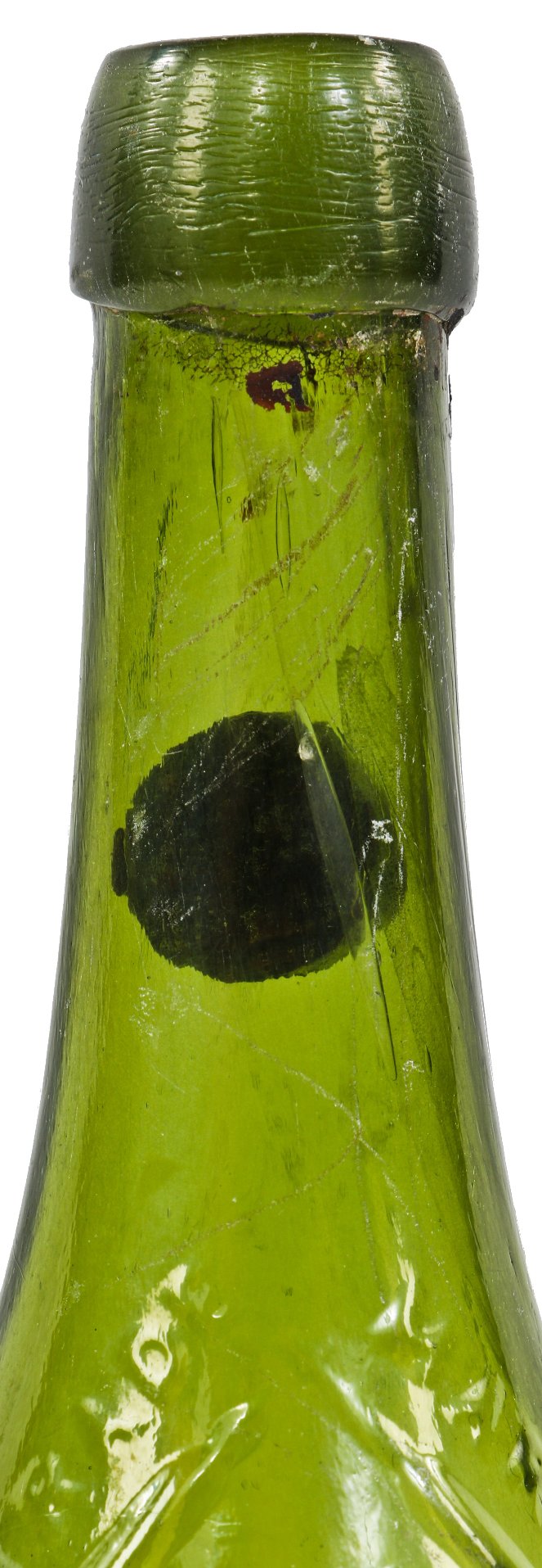 exceptional all original and intact hard to find mid 1870's-early 1880's medium olive green john lomax quart bottle discovered long ago in chicago's douglas park lagoon