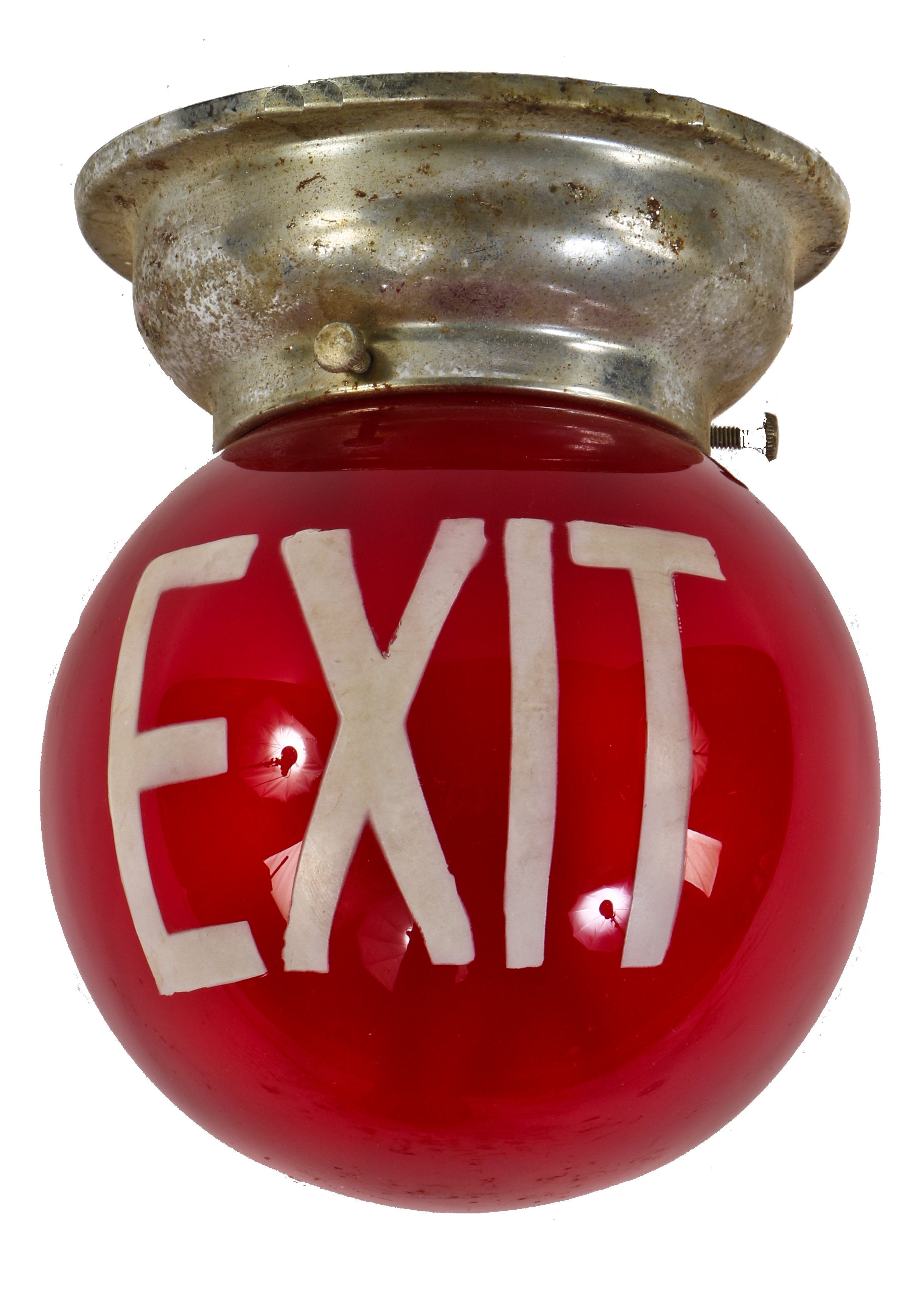 original c. 1930's depression era antique american chicago hotel interior hallway flush mount ceiling ruby red glass illuminated light fixture with original chrome fitter