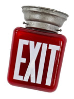 original and fully functional depression era antique american ruby red glass illuminated flush mount interior chicago hotel exit light ceiling fixture with intact fitter