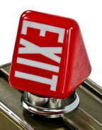 original double-sided depression era intact and fully functional ruby red and bold white letter illuminated wedge-shaped exit light with polished chrome fitter