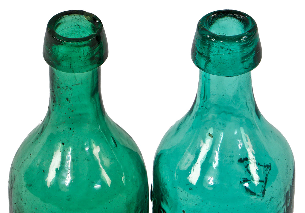 hard to find original and intact c. 1841-1845 antique green open-pontiled john reynolds & company soda bottle with applied tapered edge top or lip