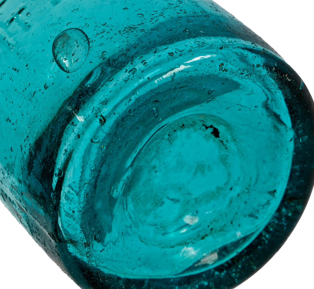 original and intact single antiqie ameircan privy dug c. 1850's deep blue aqua mineral water bottle manufactured for pittsburgh bottler john ogden