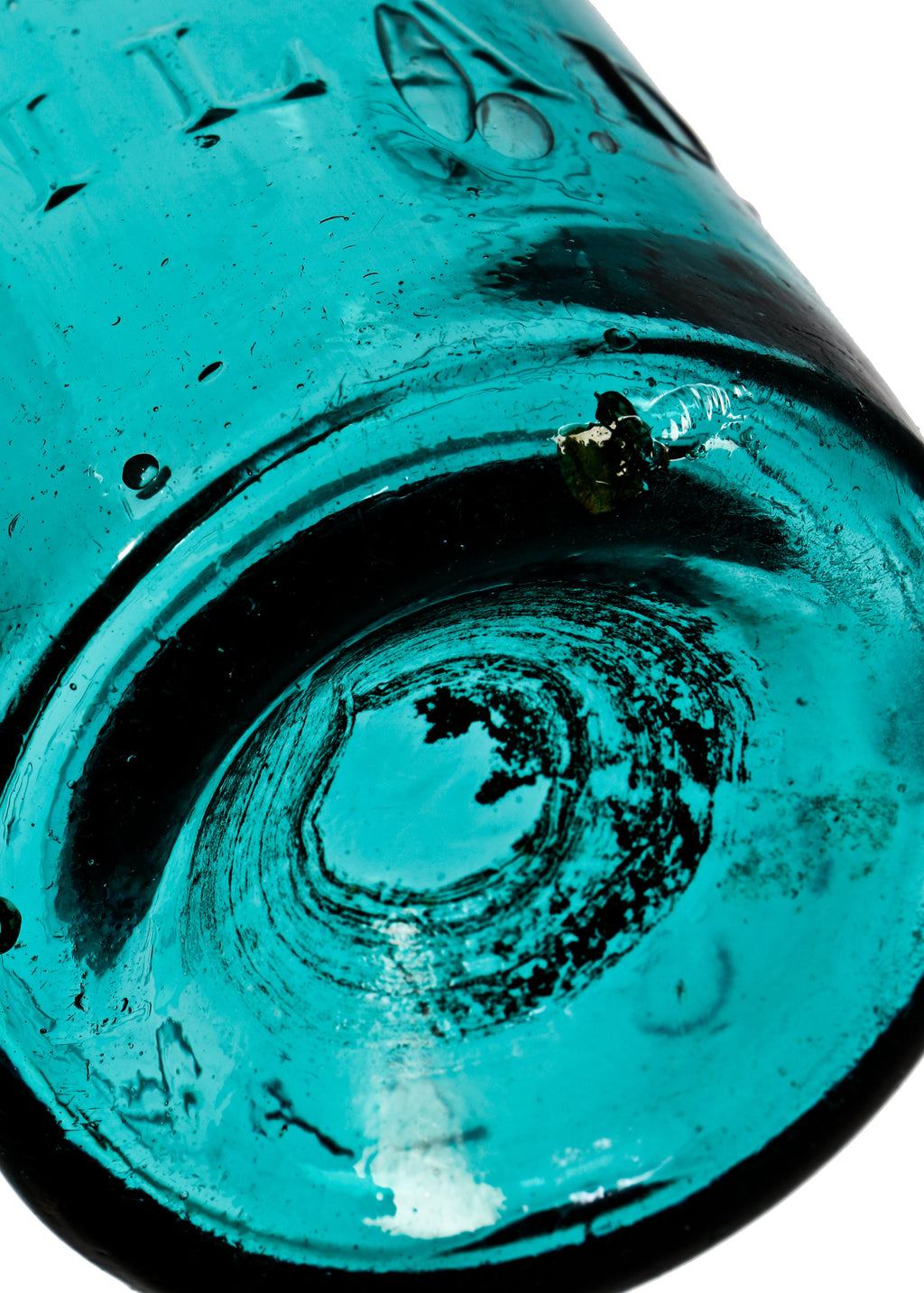 original antique c.1850's iron pontiled deep blue green mineral water bottle manufactured for philadelphia bottler andrew mcfarland.