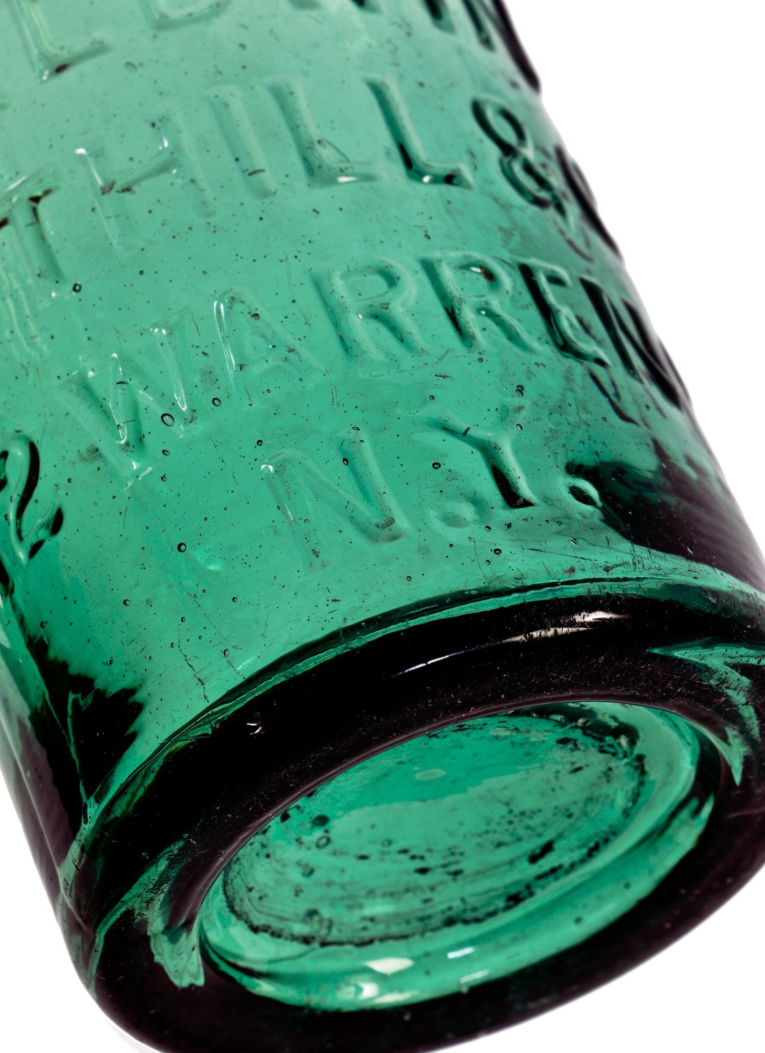 original and intact c. 1850's iron pontiled light to medium green glass soda bottle manufactured for new york bottlers baldwin tuthill & company