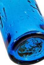 rare and intact c. 1850's iron-pontiled tumbled cobalt blue "w.h.h" blobtop soda bottle manufactured chicago bottler william h. hutchinson