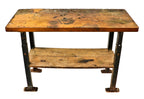 original intact nicely worn and weathered c. 1920's adjustable height factory machine shop workbench or table with cold-rolled "ot-steel" legs and undershelf