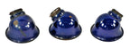 original hard to find early 20th century antique american industrial cold-rolled steel cobalt blue porcelain enameled "deep bowl" light reflectors with rolled rims