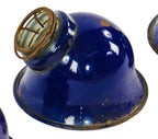 original hard to find early 20th century antique american industrial cold-rolled steel cobalt blue porcelain enameled "deep bowl" light reflectors with rolled rims