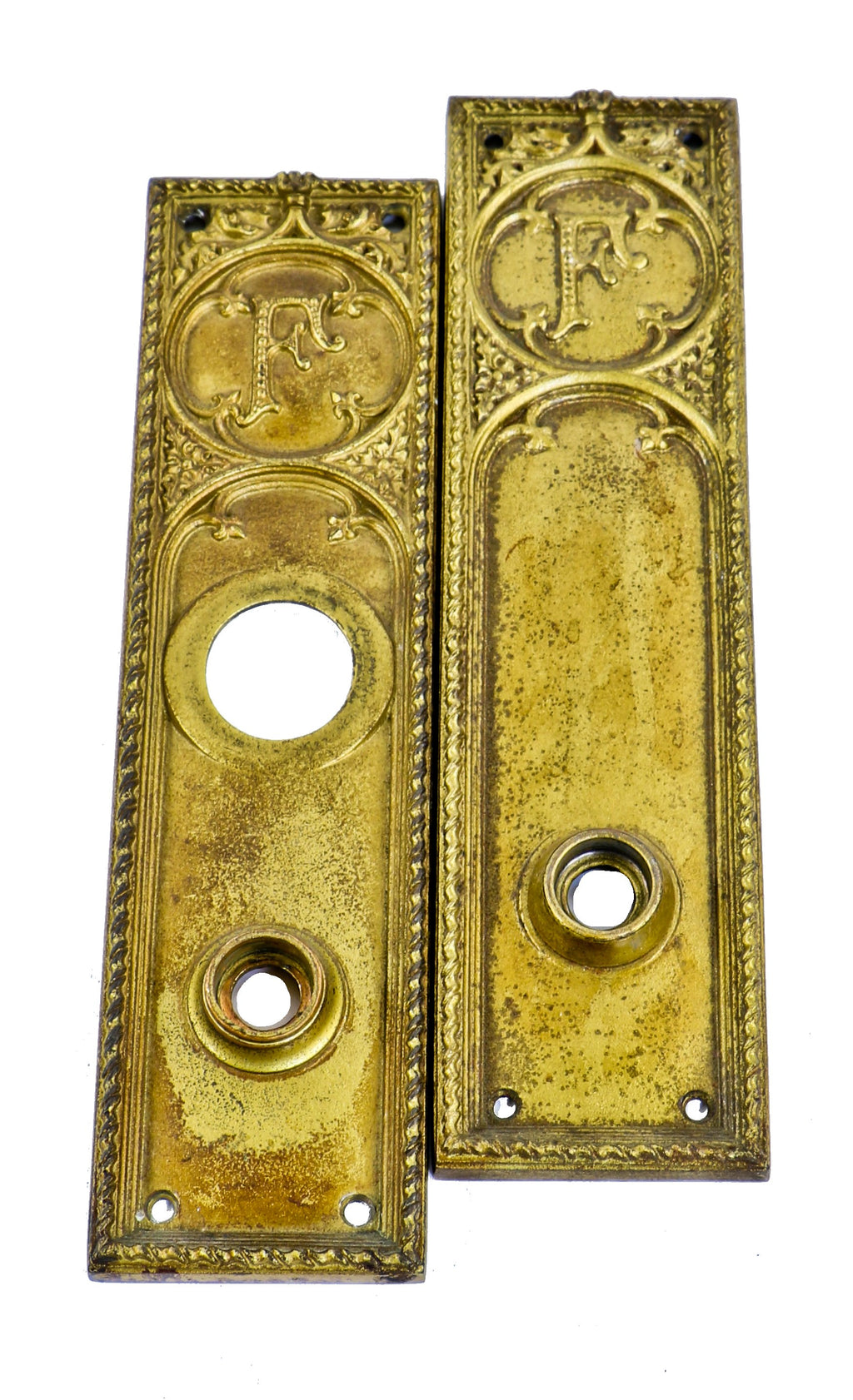 two nearly identical 19th century daniel h. burnham-designed downtown chicago monogrammed historic fisher building interior office door cast iron backplates