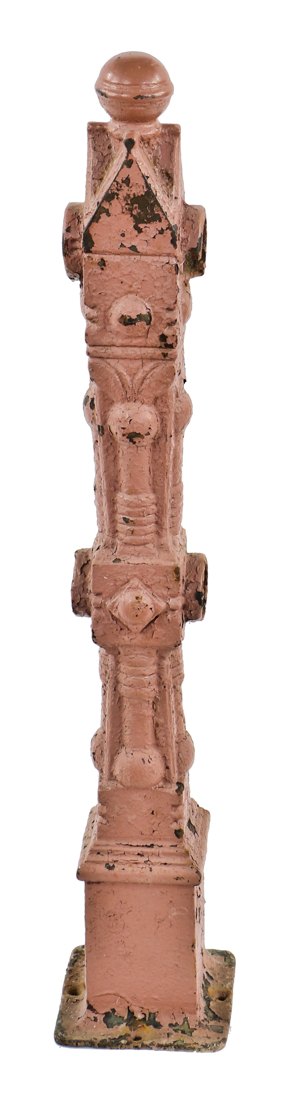 single 19th century antique american exterior freestanding victorian era ornamental cast iron chicago residential newel post with nicely distressed paint finish