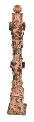 all original and intact 19th century ornamental painted cast iron freestanding victorian era newel post salvaged from a chicago residence undergoing demolition