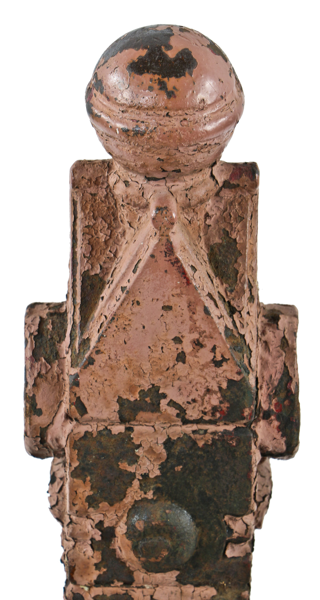 19th century antique american original and intact ornamental cast iron freestanding exterior residential newel post with ball finial top and square-shaped base plate