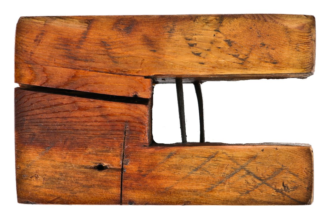refinished one of a kind late 1870's diminutive white pine wood chicago balloon frame sill plate mortise segment with original cut wrought iron nails left intact