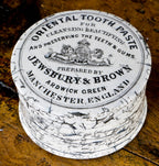 original and intact chicago dug pot lid for "oriental toothpaste" manufactured by  jewsbury & brown, in manchester, england.