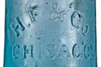 original and intact privy dug mid-nineteenth century deep blue aqua blobtop soda bottle manufactured for chicago bottler henry filer.