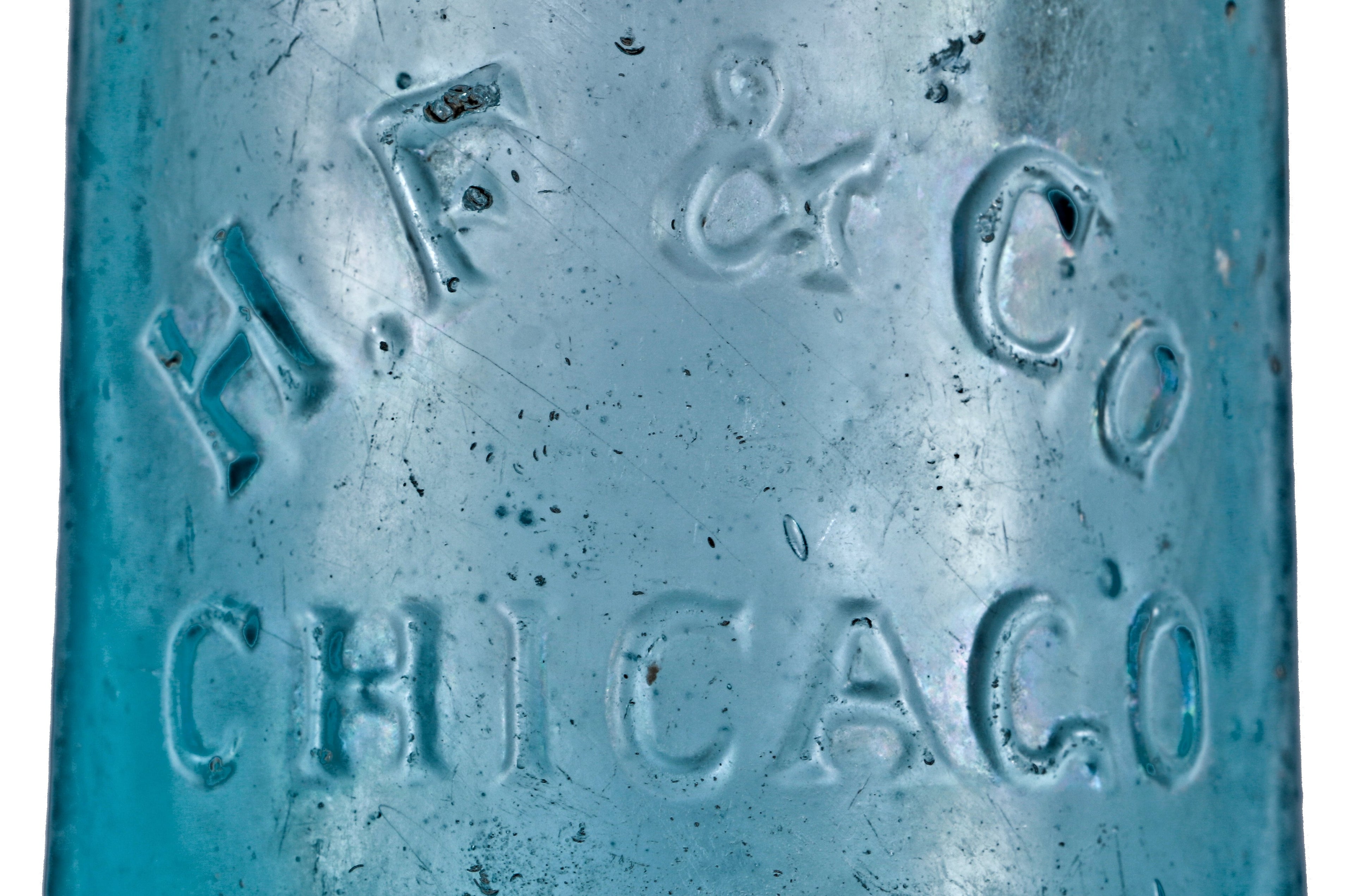 original and intact privy dug mid-nineteenth century deep blue aqua blobtop soda bottle manufactured for chicago bottler henry filer.
