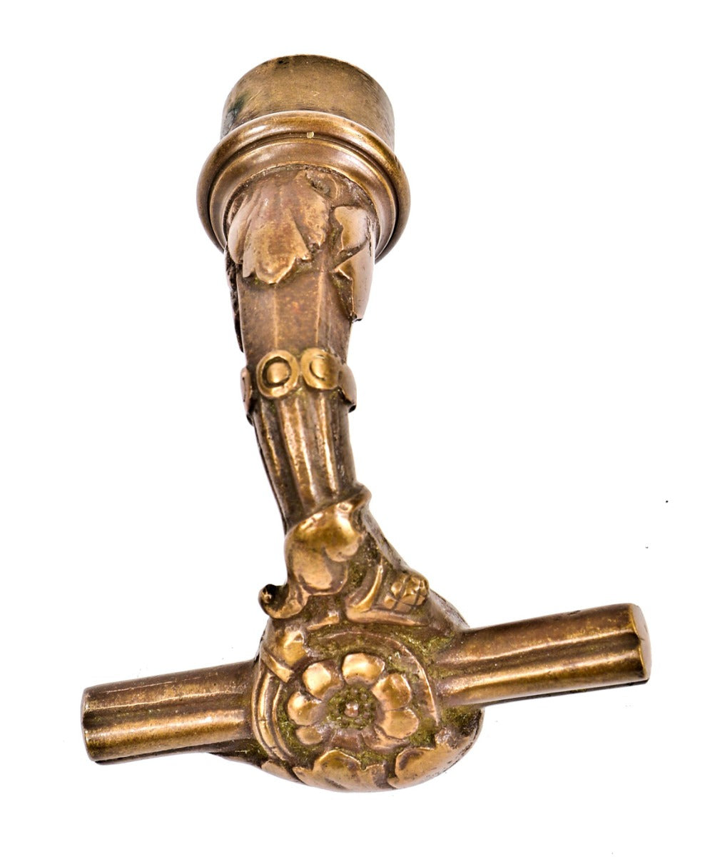 victorian era ornamental cast bronze t-handle style knob hardware manufactured for the metallic compression casting co., in boston, ma.