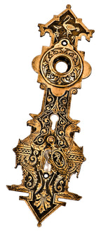 sought after all original early 1870's antique american ornamental cast bronze figural residential entrance door backplate with detailed griffins