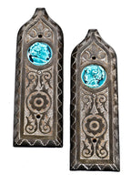 matching set of original 19th century antique american industrial ornamental cast iron victorian era parlor stove components with figural majolica tile insets