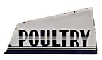 remarkable intact and all original c. 1930's antique american art deco streamlined style "poultry" porcelain or vitreous enameled red owl grocery store single-sided sign
