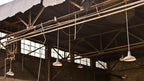 early 1920's intact and all original robust green porcelain or vitreous enameled cold-rolled steel ceiling-mount american industrial roberts electric company factory pendant light
