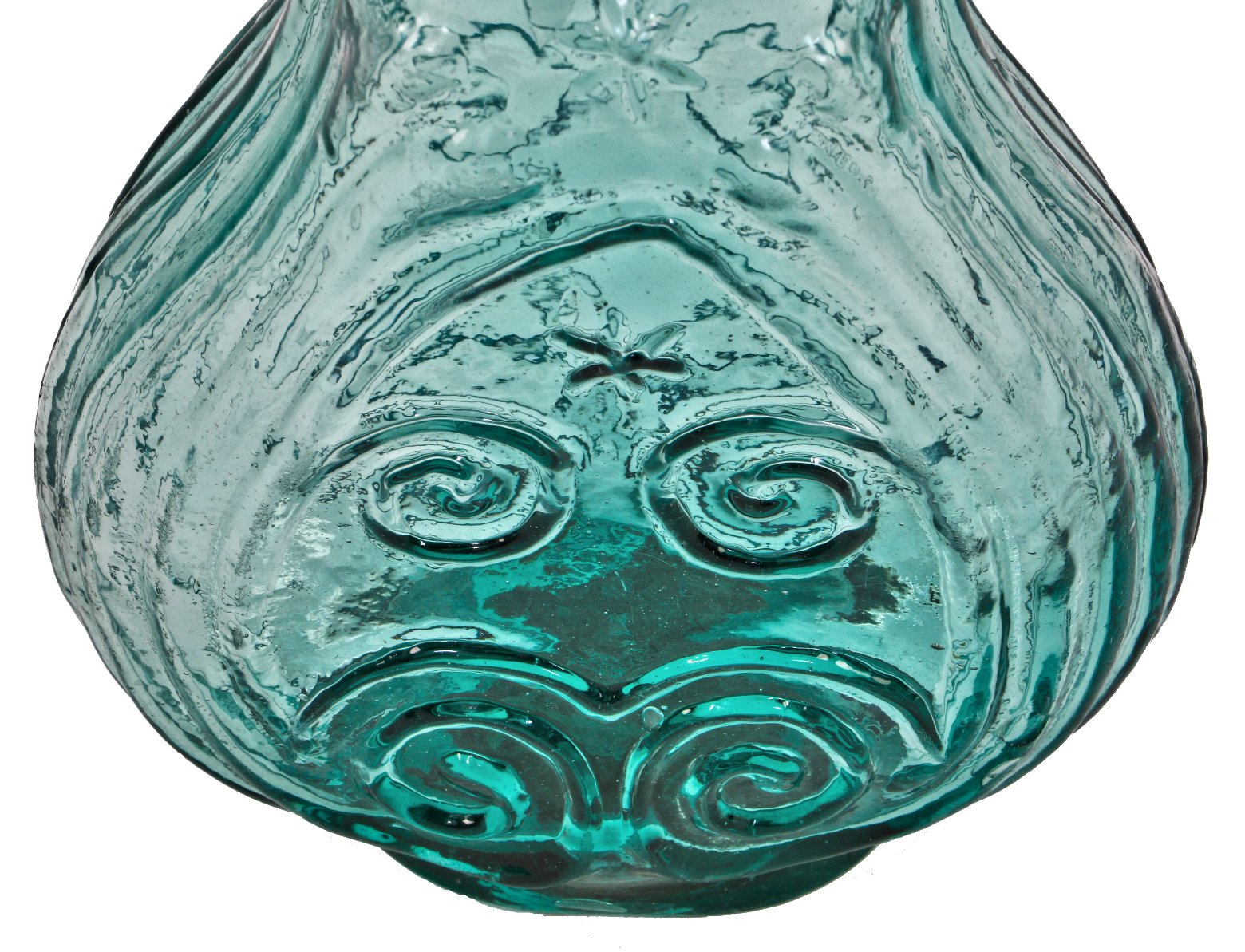 hard to find intact unique c. 1850's oversized blue aqua iron pontiled violin or scroll flask