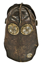 original c. 1900-10 hand-stitched leather vajen-bader "patent smoke protector" fireman helmet with intact mica lenses and badge