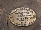 original c. 1900-10 hand-stitched leather vajen-bader "patent smoke protector" fireman helmet with intact mica lenses and badge