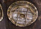original c. 1900-10 hand-stitched leather vajen-bader "patent smoke protector" fireman helmet with intact mica lenses and badge
