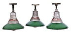 original single heavily reinforced chicago military component machine shop ceiling-mount explosion proof green porcelain enameled ceiling fixture with aluminum cage and glass globe